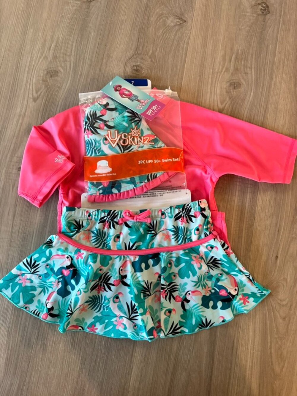 UV SKINZ UPF 50+ girls 3-piece swim set swimsuit skirt size 7 - Picture 4 of 4